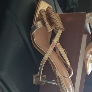 Elegant Gold Strappy Heels with Bow